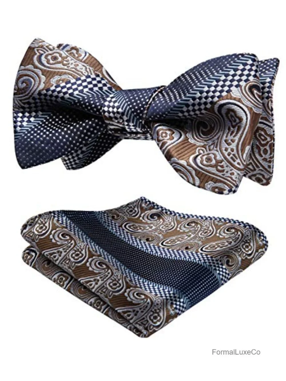 Self Tie Bow Tie with Pocket Square - Paisley Formal Tuxedo Accessory
